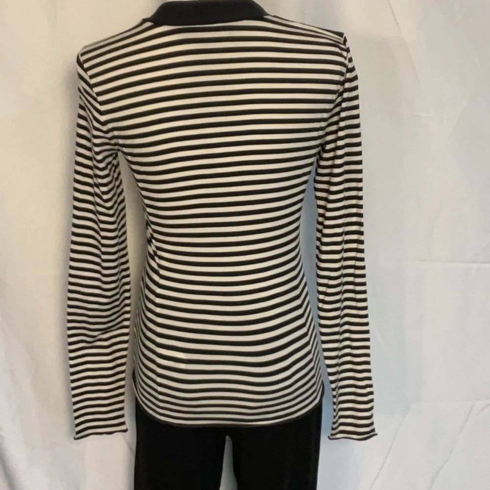 Giorgio Armani black & white stripe silk blend zip up jacket w/ logo size 8 - Picture 3 of 6